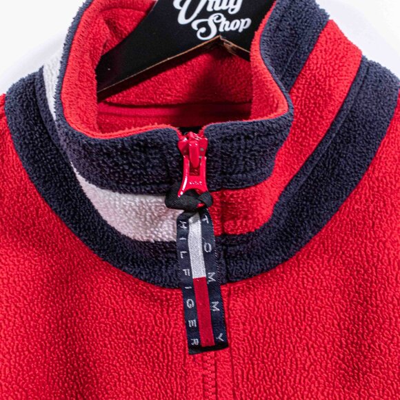 Tommy Hilfiger Flag Spell Out 1/4 Zip Fleece Pullover Medium Y2K Streetwear - Picture 6 of 13